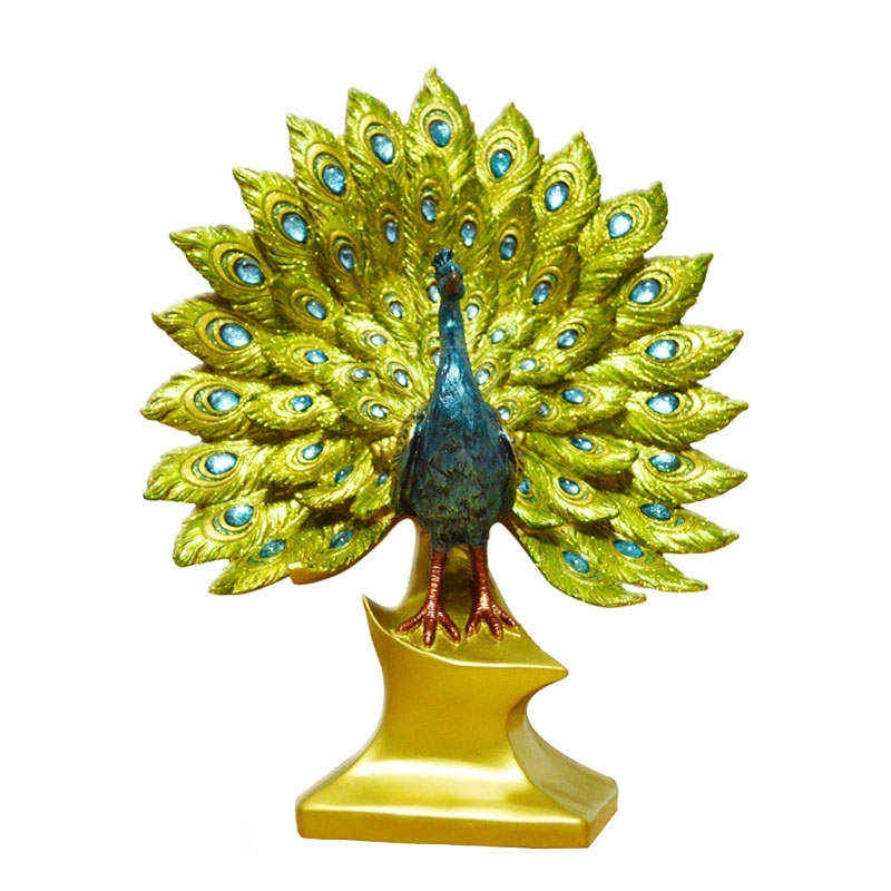 Resin Peacock Statue Desktop Adornmen for Home Wedding-Spreads its Tail