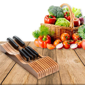 Bamboo Knife Block Organizer Wood Drawer Holder Insert Storage for Kitchen