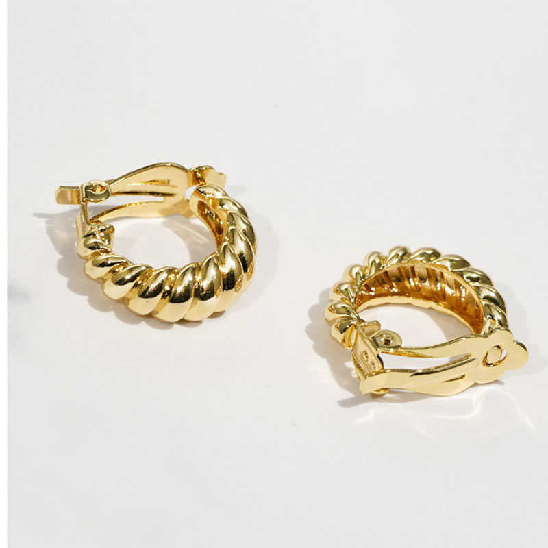 Gold Spiral Half Hoop Earrings Geometric Twist Stud-01