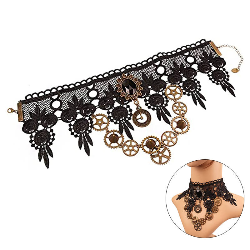 Women Steampunk Gear Collar Choker Necklace Party Accessories