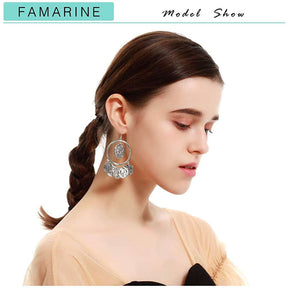 Vintage Tribal Chandelier Portrait Coins Hoop Drop Earrings for Women