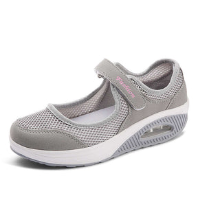 Women Casual Air Cushion Sneakers Velcro Mary Jane Shoes-Gray