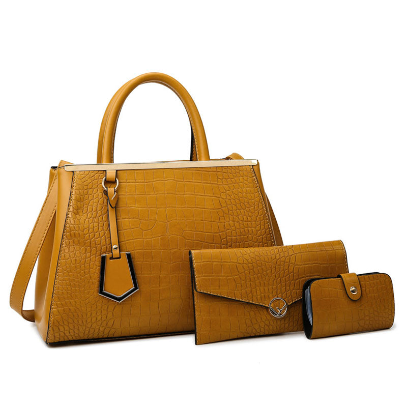 3Pcs Women Tote Bags Large Capacity Crack Design Fashion Purse-Yellow
