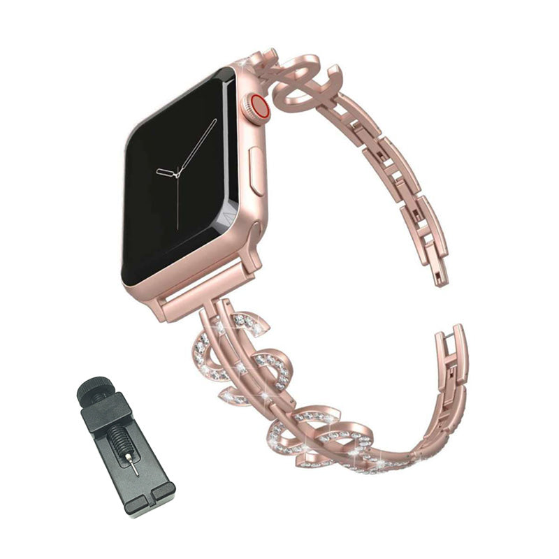 S Shape Watch Band Stainless Steel Wristbands Replacement iWatch Strap for Apple IWatch Series 1/2/3/4/5/6/SE For Women-Rose Gold