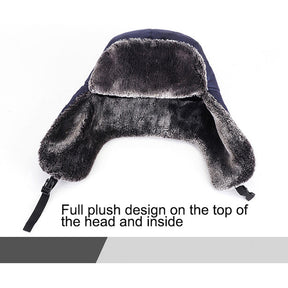 Winter Hats for Men Windproof Warm Hat with Ear Flaps for Skiing And Outdoor Riding-Leather Black