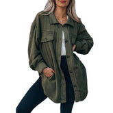 Lookbook Womens Fleece Long Sleeved Shirt Casual Boyfriend Blouse Top-Military Green