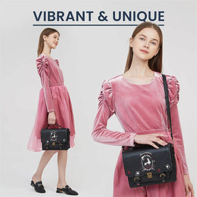 Women Vintage Messenger Bag Lolita Cute Handbags for Girls-Black