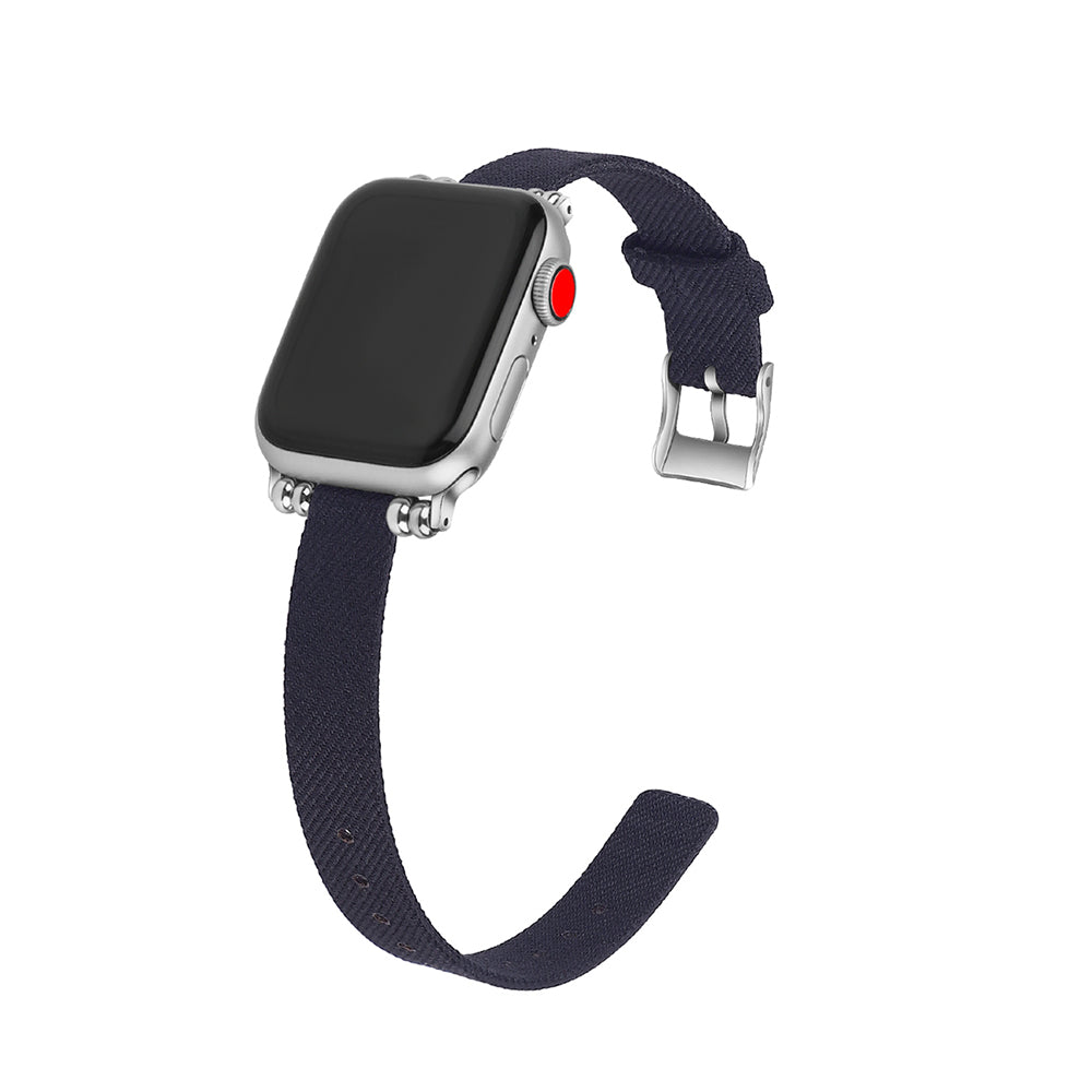 Slim Canvas Watch Band With Positioning Beads For Apple Watch SE/6/5/4/3/2/1(Dark Blue)