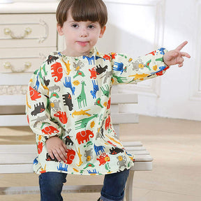 Kids Waterproof Smock Long Sleeve Cartoon Pattern Art Apron-Yellow