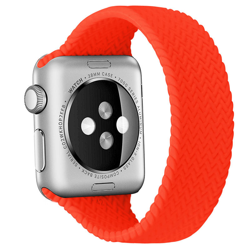 Soft Silicone Solo Loop Braided Wristbands Replacement Strap for iWatch Series SE/6/5/4/3/2/1-Red