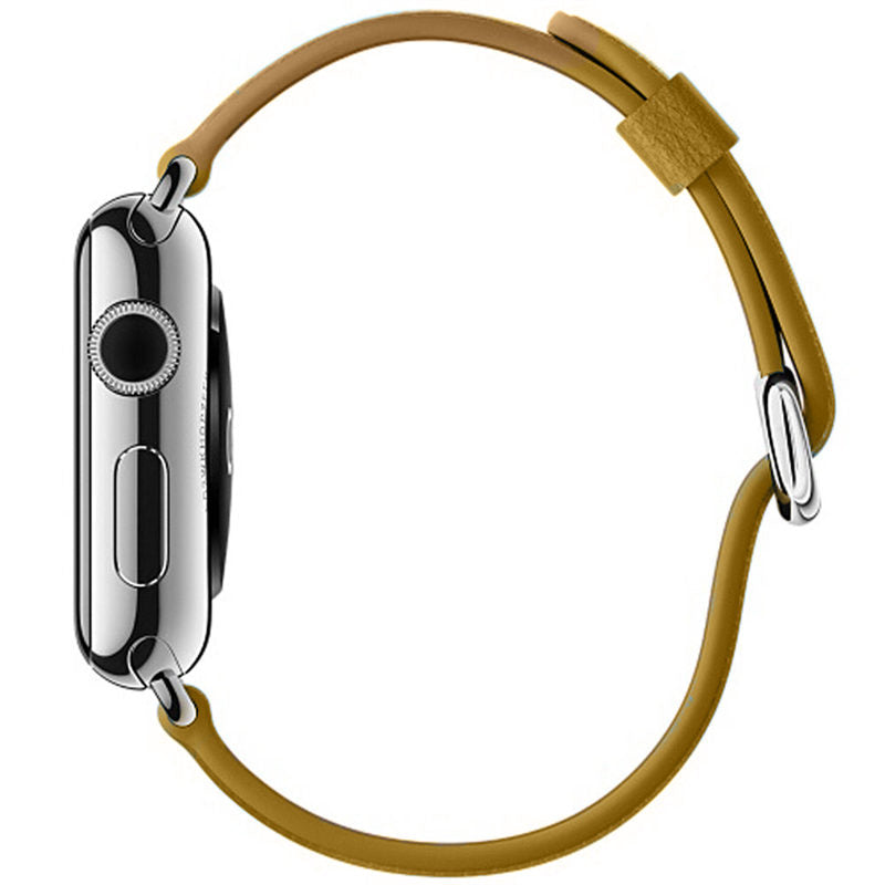 Litchi Pattern Leather Replacement Watch Band For iWatch Series SE/6/5/4/3/2/1-Yellow