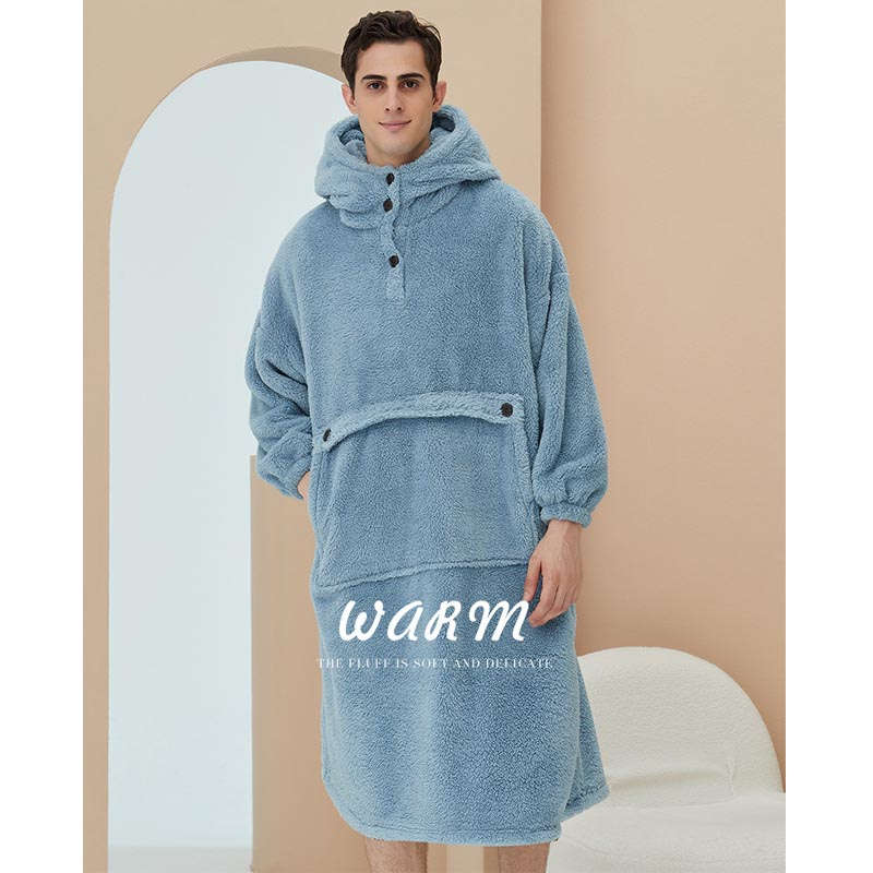 Hoodie Plush Pajama Set for couple-Haze Blue