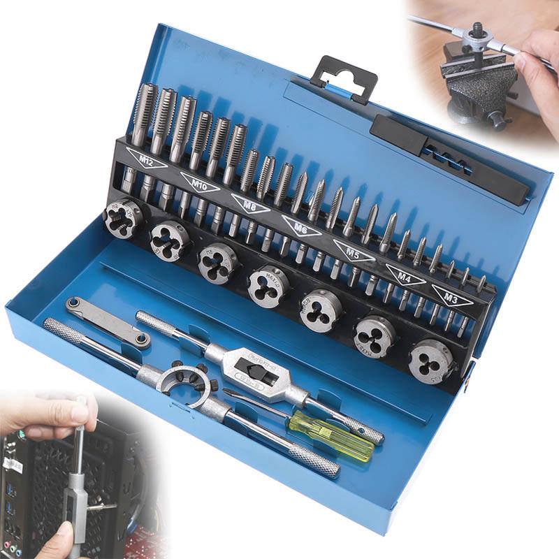 32 Pcs Tap and Die Set Metric Hardened Steel Tool for Auto and Machinery Repair