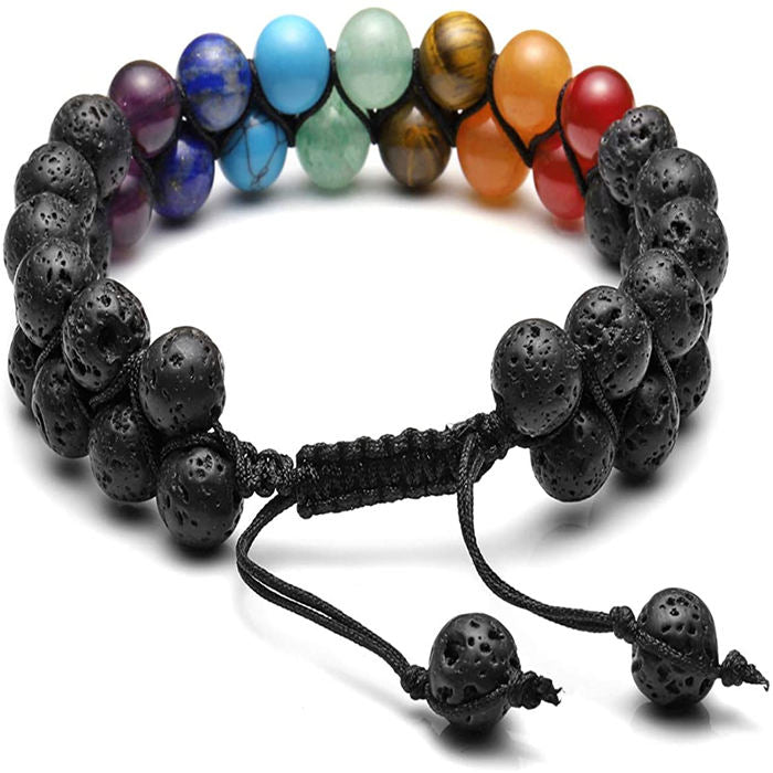 Bead Bracelet 7 Chakras Healing Crystals Bracelet Stone Beads Double Layer Bracelets-Lava Rock Stone Bracelet