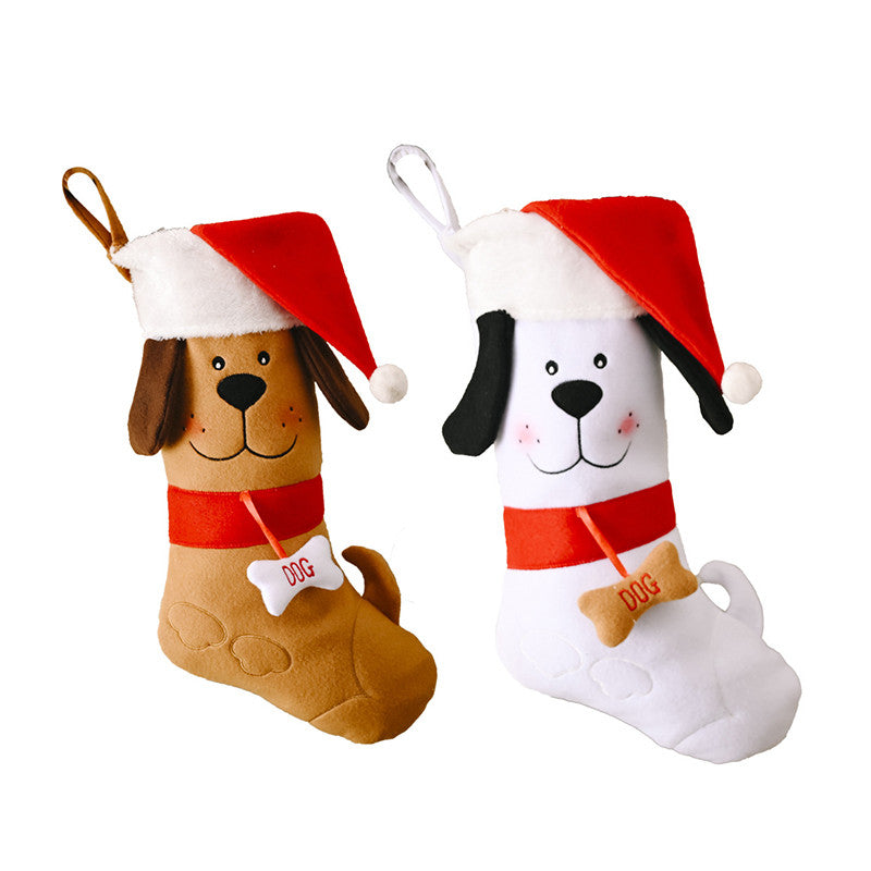 2 Pcs Christmas Stockings Cute Dog Hanging Decorations for Xmas Tree