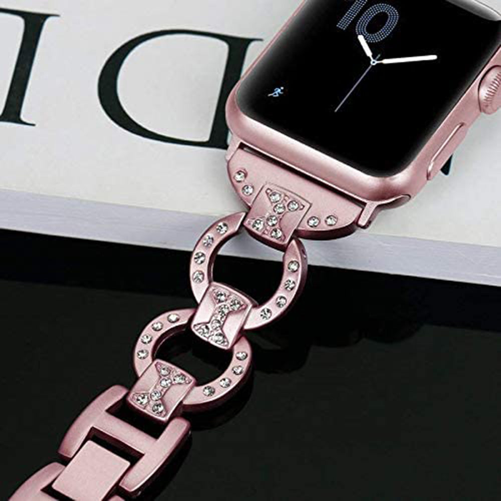 Adjustable Metal Watch Band With Diamonds For Apple Watch SE/6/5/4/3/2/1(Rose Gold)