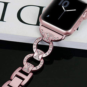Adjustable Metal Watch Band With Diamonds For Apple Watch SE/6/5/4/3/2/1(Rose Gold)