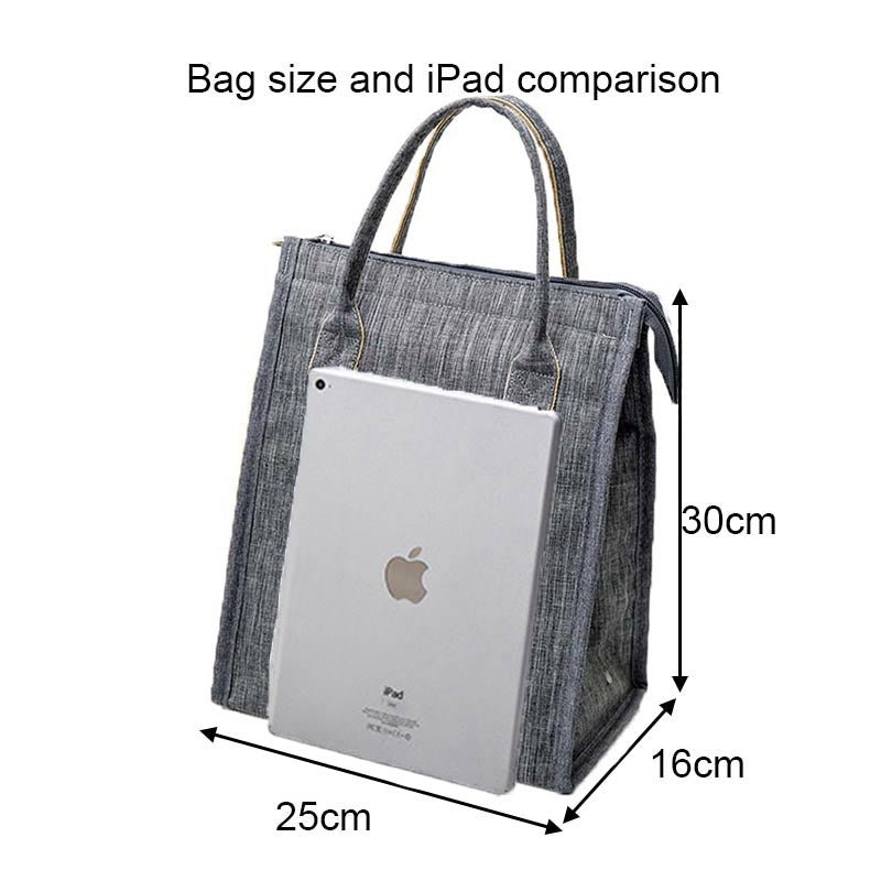 Waterproof Oxford Cloth Picnic Bag Insulated Lunch Bento Handbag-Grey