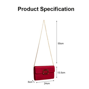 Womens Fashion Square Buckle Design Evening Bag with Chain Strap-Red