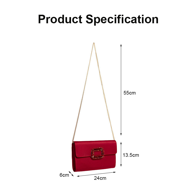 Womens Fashion Square Buckle Design Evening Bag with Chain Strap-Red