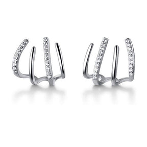 Minimalist Cuff Huggie Stud Earrings for Women Teen Girls-Silver