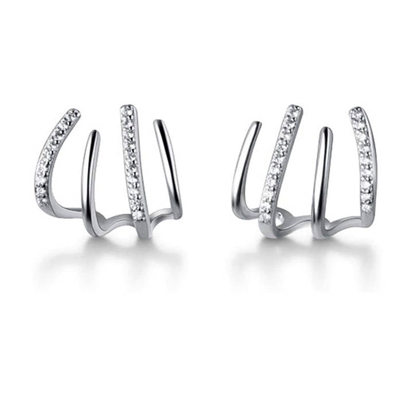 Minimalist Cuff Huggie Stud Earrings for Women Teen Girls-Silver