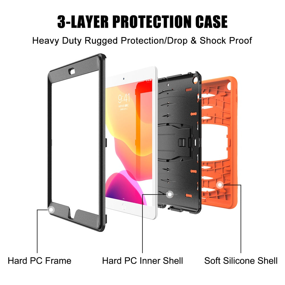 Shock Wave Kickstand Case Anti-Fall Protection With Pencil Holder+Cap For New iPad 7 10.2inch(2019)-Orange
