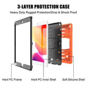 Shock Wave Kickstand Case Anti-Fall Protection With Pencil Holder+Cap For New iPad 7 10.2inch(2019)-Orange