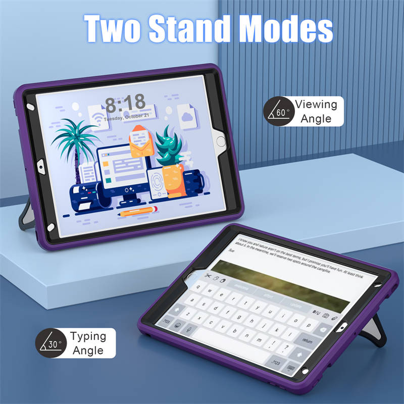 Tablet Case Kids Friendly with Pencil Holder for iPad 11 2020/2021/2022-PurpleBlack