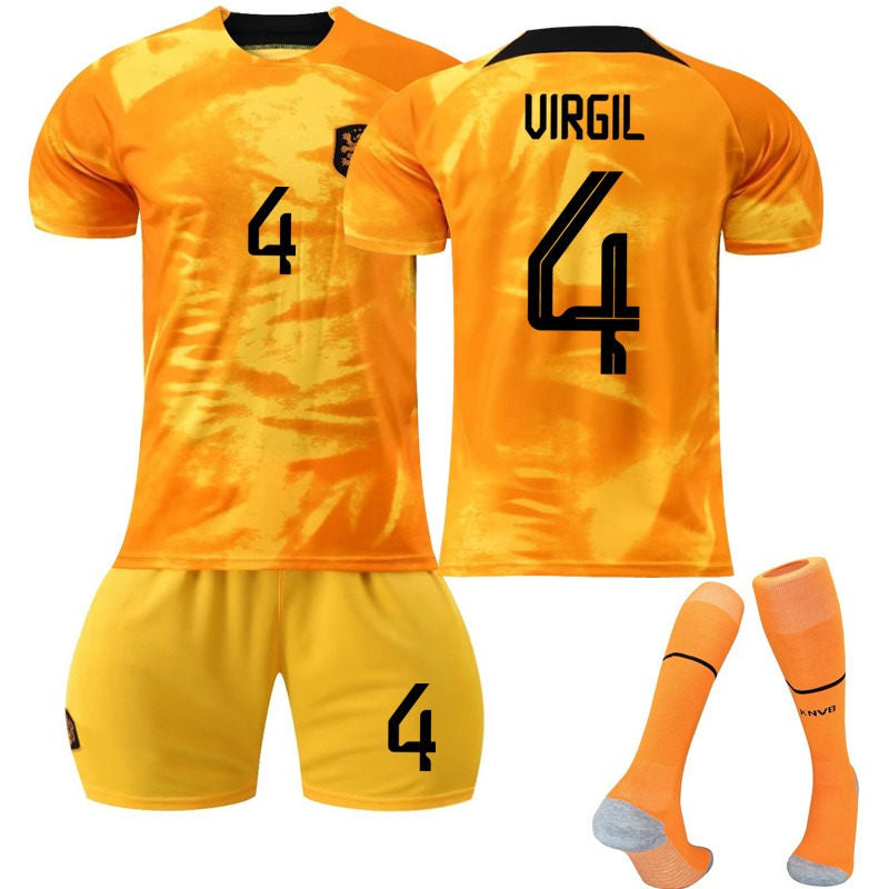 VIRGIL #4 Netherlands Home Jersey 2022/23 Soccer Jersey Kit Football T-shirt Set For Adult Kids