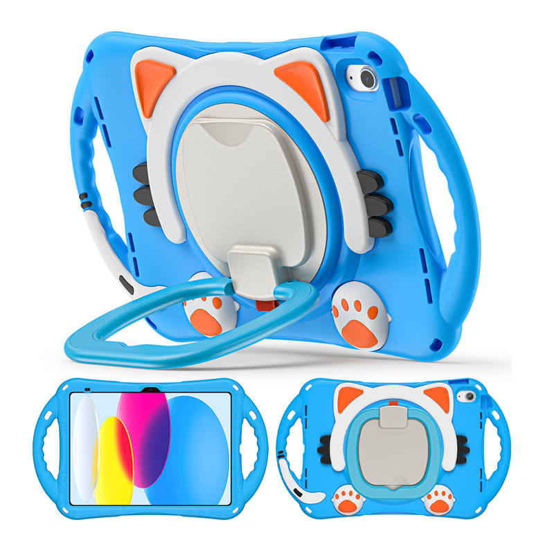 Cat Tablet Case For iPad 10th Kids Friendly with Handle Stand-LightBlue
