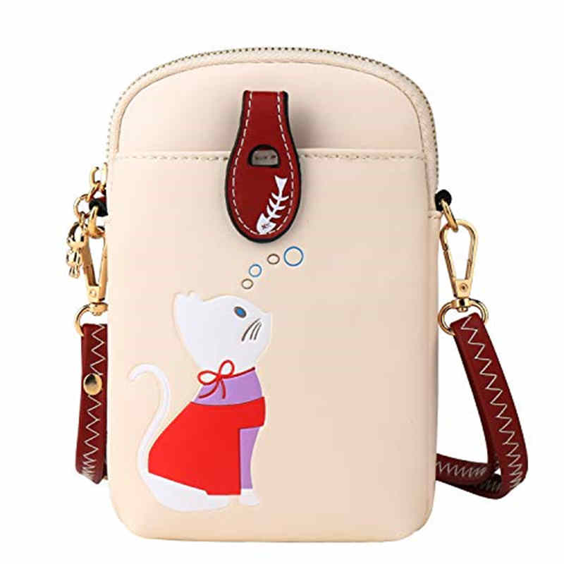 Women PU Crossbody Bag Cute Mobile Wallet-White