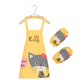 Kids Waterproof Apron Cooking Bib with Sleeve Covers for Painting-Yellow Cat