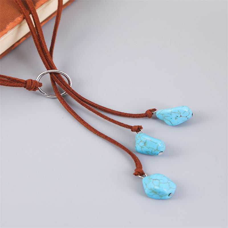 Turquoise Pendant Suede Necklace for Women-4