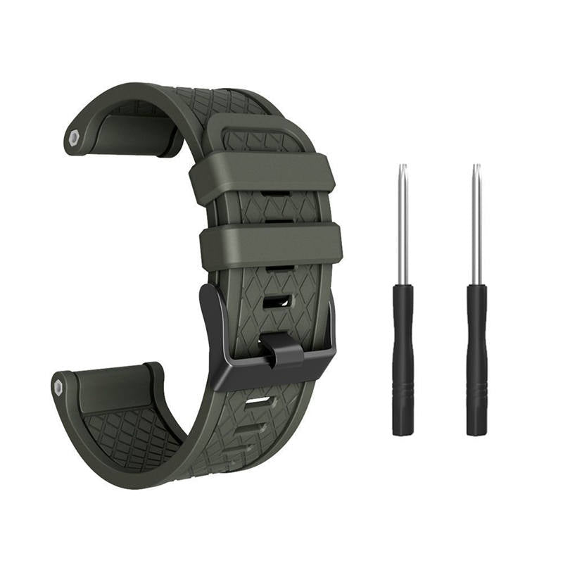 Soft Silicone Watch Strap For Garmin Fenix 2 Easy Fit 26mm Width Smart Watch Accessories Black Buckle-Army Green
