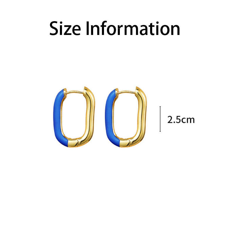 Pair of Vintage Colorful U Shape Hoop Earrings for Women-Blue