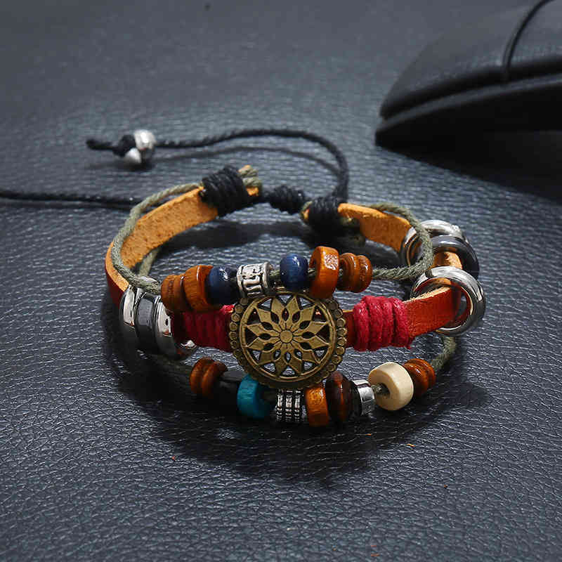 Multilayer Woven Beaded Bracelet for Men and Women-Brown