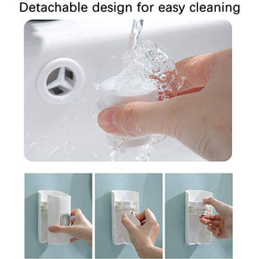 2Pcs  Toothpaste Dispenser and Toothbrush Holder Set Wall Mounted Bathroom Accessories-White