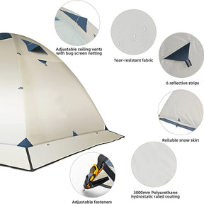 Camping Tent Waterproof Ultralight Backpacking Double Layer Tent Easy Set Up-White