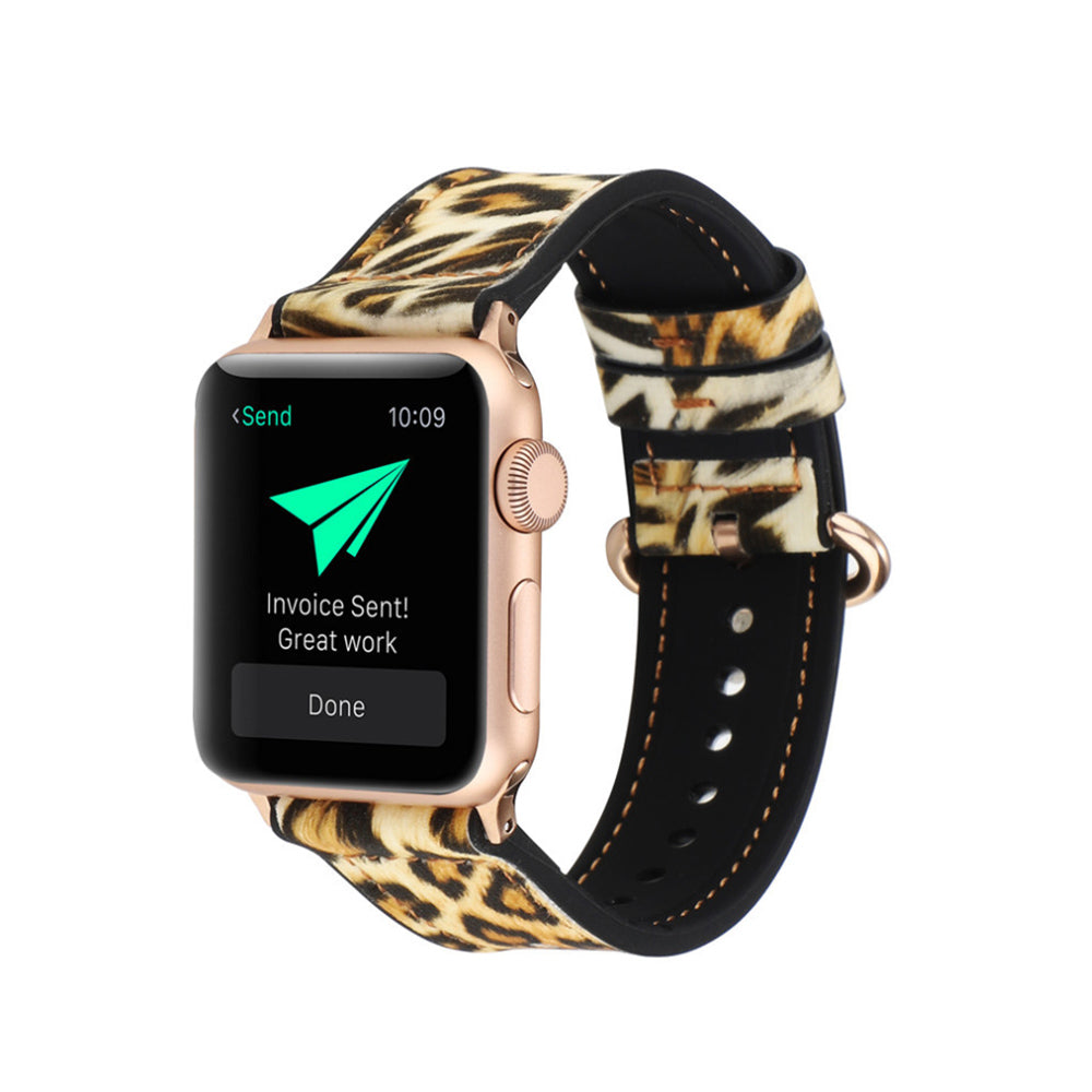 Fluorescent Leopard PU Leather Watch Band Microfiber Design For Apple Watch SE/6/5/4/3/2/1(Glod)