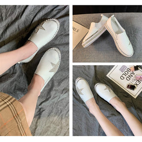 Women Genuine Leather Loafers Low Top Slip On Sneakers-White