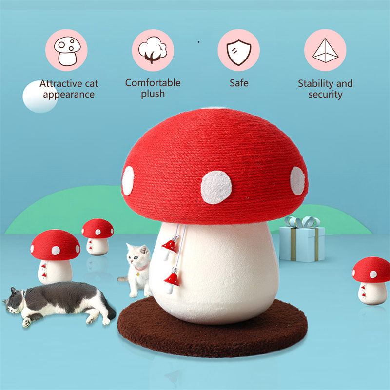 Mushroom Cat Scratching Post with Hanging Interactive Toys for Kitty