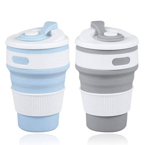 2 Pack 350ml Silicone Collapsible Travel Mug with Lid-Gray Blue