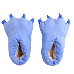 Unisex Soft Plush Home Slippers Animal Paw Claw Shoes-Blue