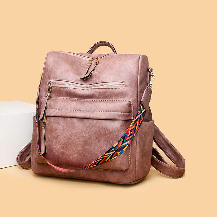 Women's Fashion Purse Backpack Multipurpose Design Backpack PU Leather Travel bag-Pink