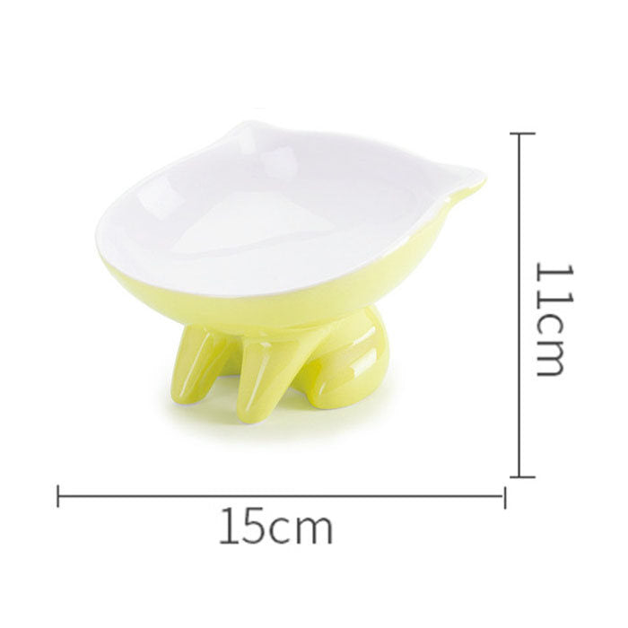 Raised Ceramic Cat Food Q Bowl Dish Tilt Angle Protect Cats Spine-Yellow