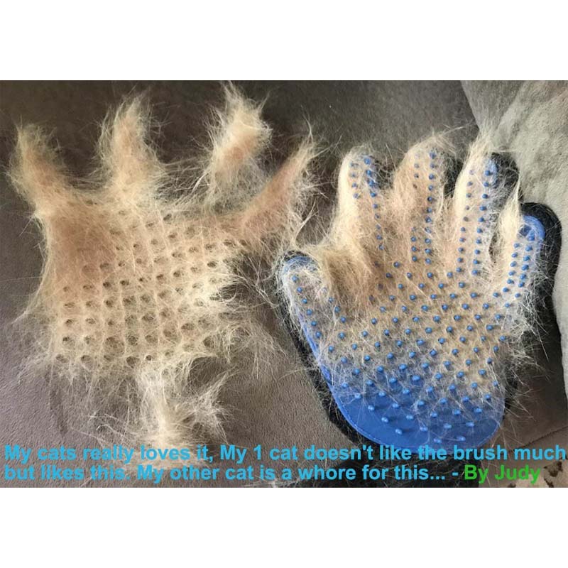 Pet Hair Remover Glove Gentle Massage Mitt with Enhanced Five Finger Design Blue-Left Hand