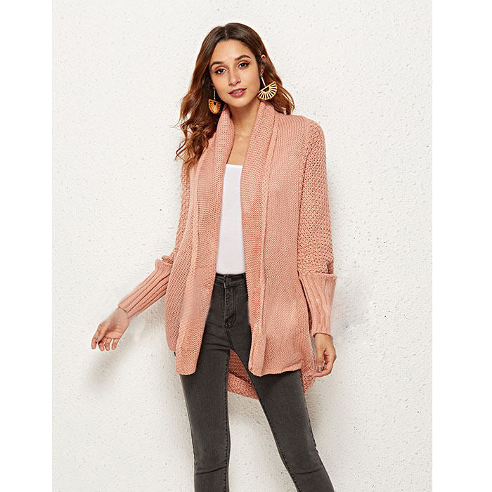 Women's Batwing Knitted Oversized Slouchy Solid Cardigan Sweater Knit Outwear-Pink