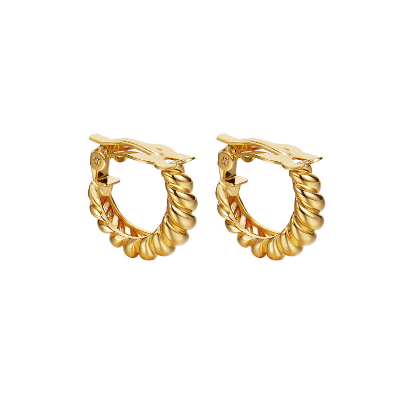 Gold Spiral Half Hoop Earrings Geometric Twist Stud-01