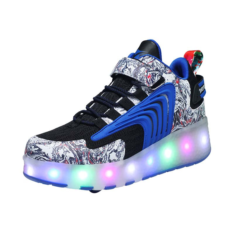 Kids LED Roller Skates Fashion Sneakers with Double Wheel-8088-Blue